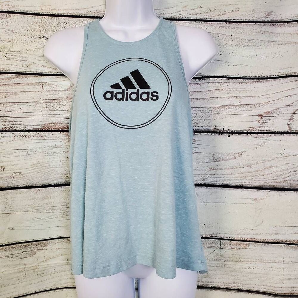 Adidas Women’s Racerback Tank Top Size M Light Blue Logo Sleeveless Athletic Shi
